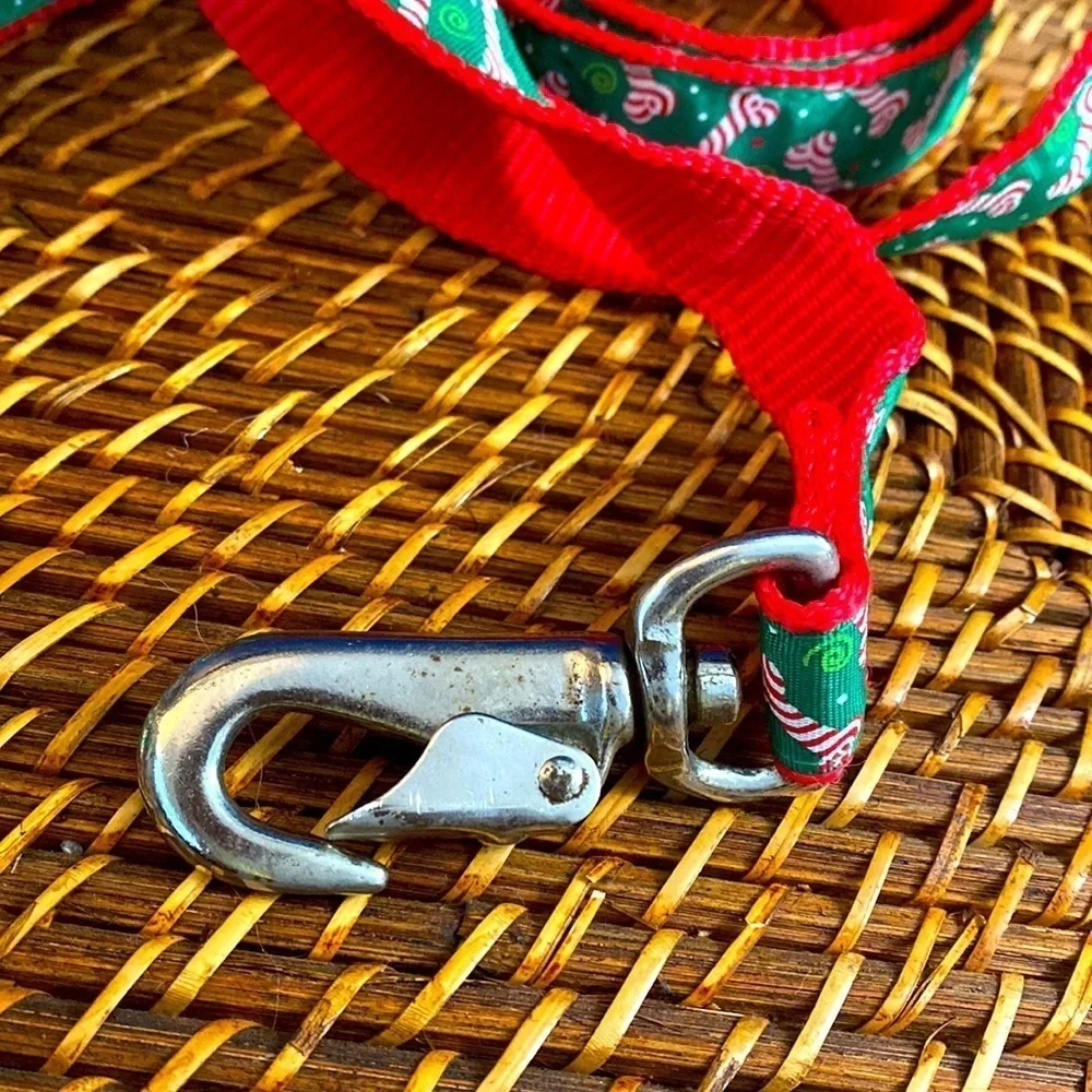 6 Foot Green and Red Candy Cane Striped Dog Bones Animal Leash